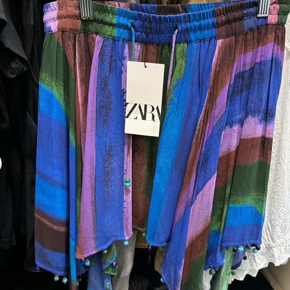 NEW| ZARA Handkerchief Boho Gypsy Beaded Hem Mini Skirt - Picture 2 of 9